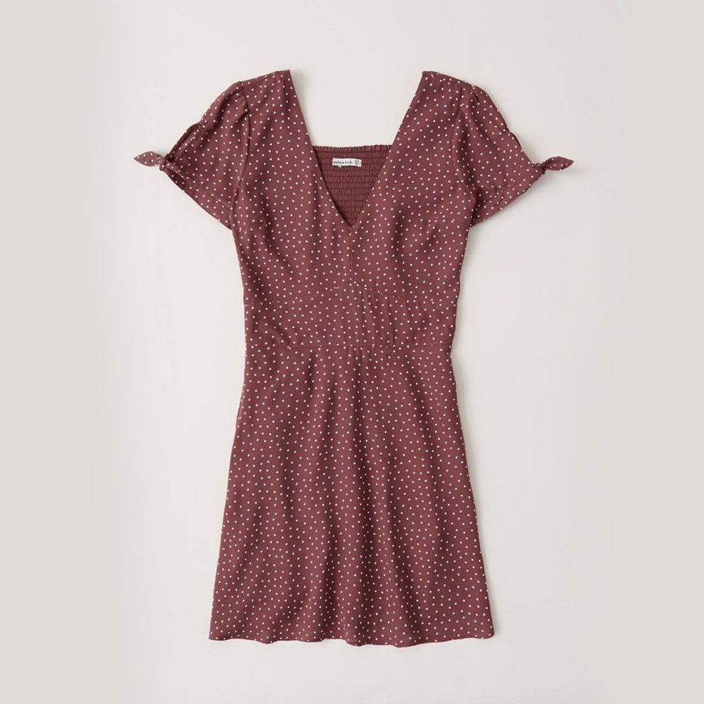 SOLD Tie Sleeve Dress Polka Dot Dusty Pink size S - Picture 2 of 7